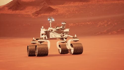Futuristic Mars Rover Exploring Red Planet Surface Animation