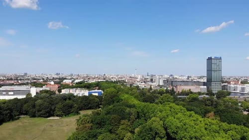 4k drone of treptower park berlin moving steadily into the middle ground left to right with allianz