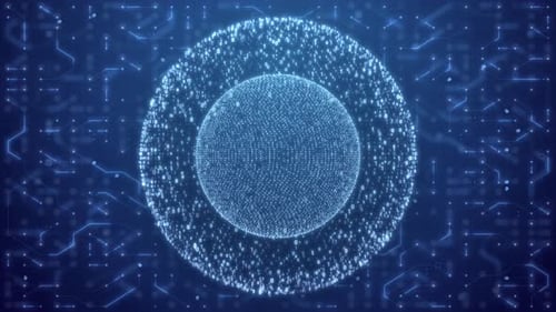 Matrix sphere on circuitry background. random numbers in form of sphere over circuit blue background