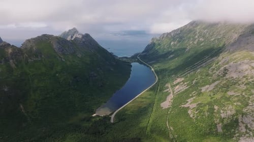 Mountains, Valley and Lake in Lofoten