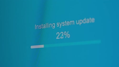 Blue Screen Shows Installing System Update, Indicating the Progress of a Software Installation.