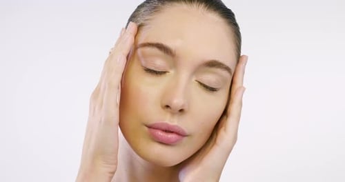 Close up of the face of a beautiful girl with perfect skin and clean all impurities thanks to mois