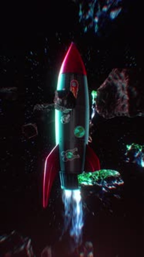 Retro Rocket Flying Through Space Background Loop