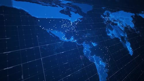 Futuristic Digital World Map with Global Network Data Connections