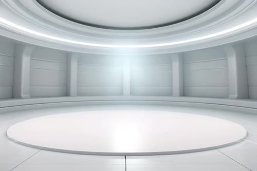 podium Futuristic showcase with platform for product displaying. Empty modern stage display