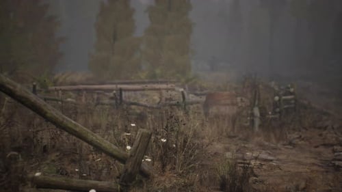 An Old Wood Fence with a Country Field Behind It