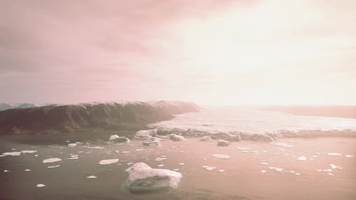 Beautiful Aerial View of the Massive Glacier in Iceland and Its Lagoon
