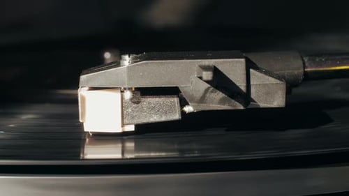 Close Up of Record Player Needle on Vinyl