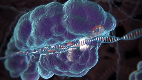 Vibrant DNA strands connecting cells in microscopic view