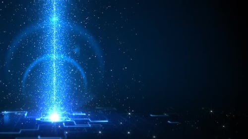 Futuristic Blue Light Beam with Digital Circuitry Background