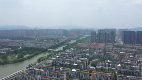 Aerial View of a Bustling City with Modern Skyscrapers Hangzhou China