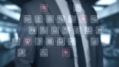 Corporate Technology Network Interface with Interactive Digital Icons