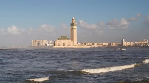 Hassan II Mosque view from sea in Casablanca, Morocco
