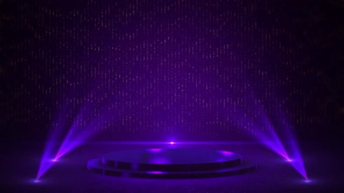 Elegant Awards Stage with Purple Spotlights and Glittering Background