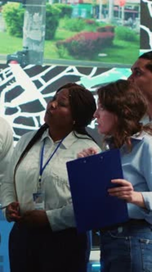 Team Reviewing Charts and Data in Modern Office