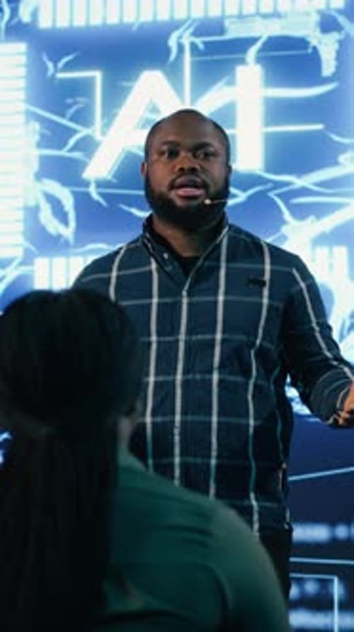 Man Speaking at Technology Corporate Event