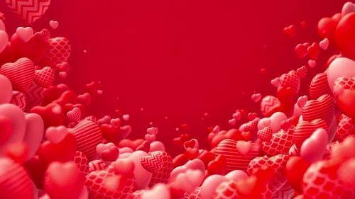 Decorative Hearts Floating on Red Background Loop