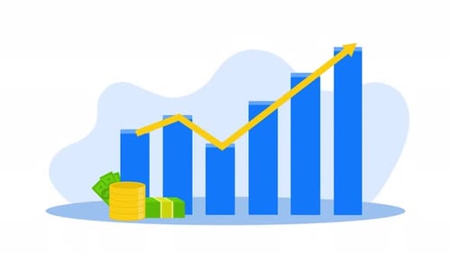 Animated Flat Design Bar Graph with Money and Trend Line