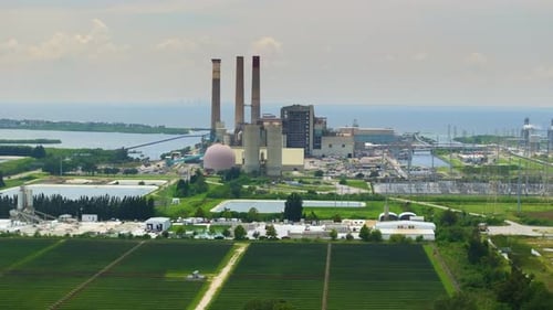 Aerial View of Power Plant and Solar Farm