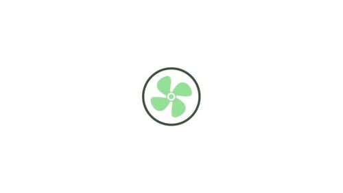 Rotating Green Fan Icon in Flat Design