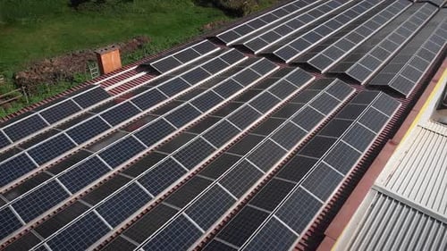 Solar Panels Covering an Industrial Building Rooftop