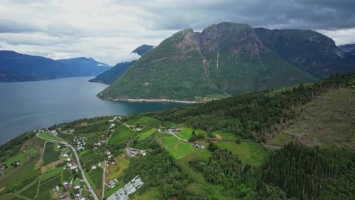 Majestic mountains and pristine fjords in Norway's aerial view.