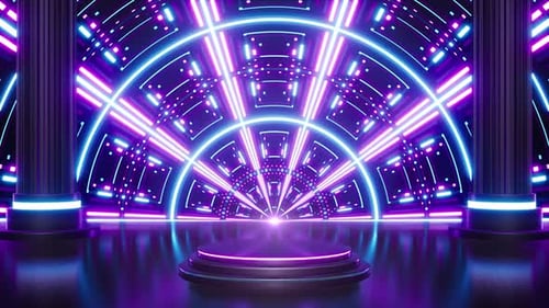Futuristic Neon Stage Background with Podium