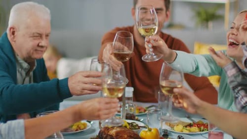 Family Celebration: Clinking Wine Glasses at Festive Dinner
