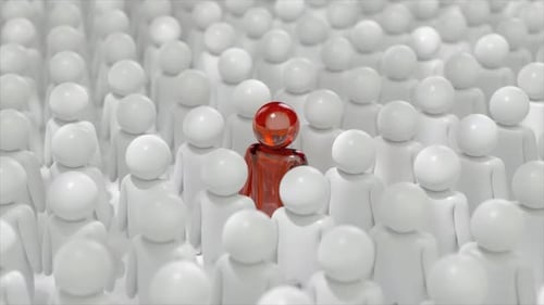 Unique Red Figure Stands Out in a Crowd of White People