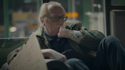 Elderly Homeless Man Suffering From Poverty Looking for Help at Train Station