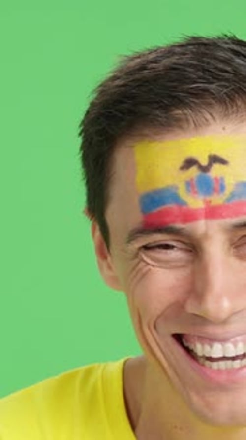 Man Smiling with Flag Face Paint Close Up