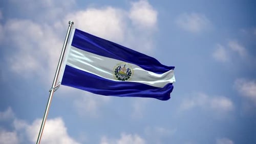El Salvador National Flag Waving Seamlessly Against Blue Sky