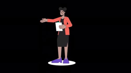 African-american woman office worker line 2D character animation