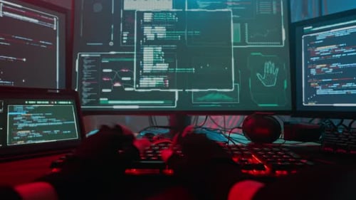 Hands of Hacker tapant sur le clavier des informations pour le service