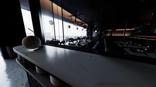 Stylish Empty Restaurant Interior with Modern Design and Serene Atmosphere