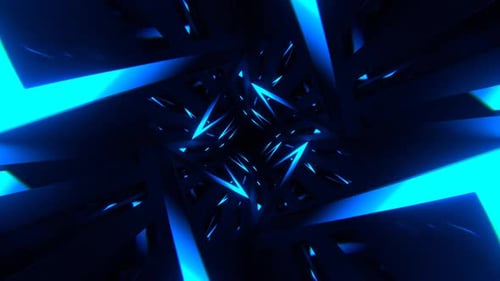 Blue Neon Curve In Mirror Tunnel Background Vj Loop In 4K