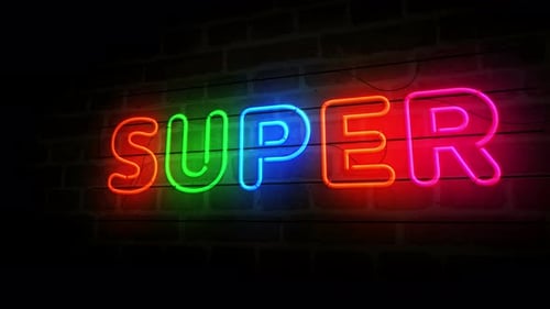 Super neon symbol on brick wall