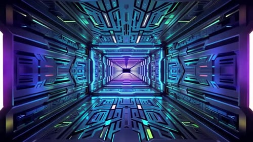 Cyberpunk High Tech Sci Fi Tunnel with Neon Lights