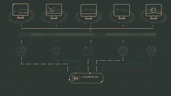 Animated Screen Displaying Computer Systems Working with Data Streams ...
