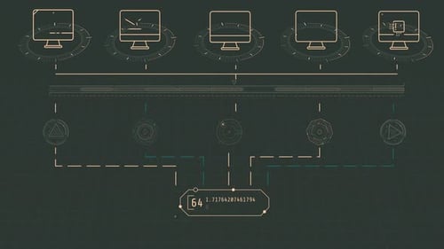 Animierter Bildschirm, auf dem Computersysteme angezeigt werden, die mit Datenströmen arbeiten