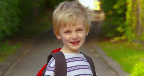 Portrait of a cute little boy smiling before he walks to school