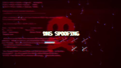 DNS-Spoofing-Warntext auf dem Hacking-Hintergrundbildschirm