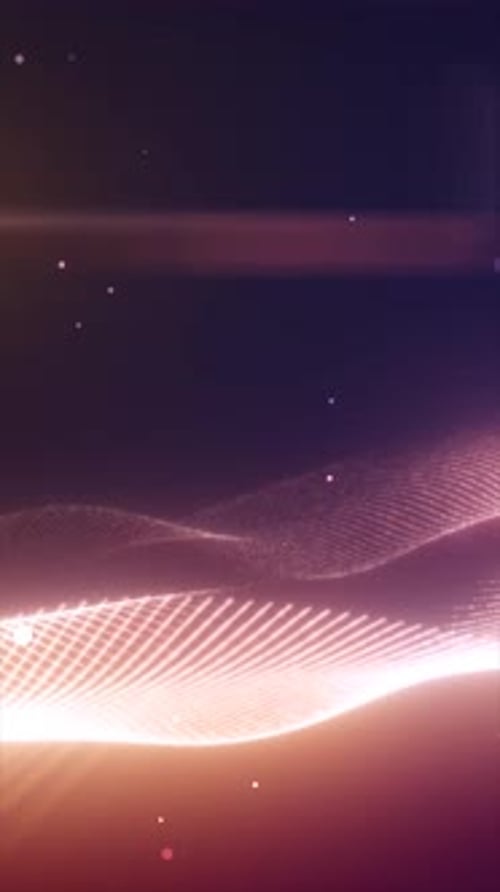 Flowing waves of pink and purple particles over a dark gradient background
