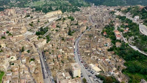 Aerial view of Modica, Sicily, Italy. Modica (Ragusa Province), view of the baroque town. Sicily, It