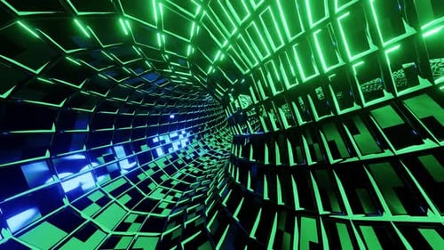 Sci Fi Travel Tunnel Vj Loop With Green And Blue Neon Lights