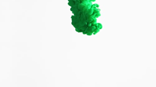 Green Ink in Water on a White Background Filmed on a Highspeed Camera at 1000 Fps
