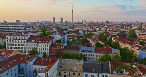 Aerial View of Berlin Cityscape with Roofs Architectural Landmarks Tv Tower and Other Attractions