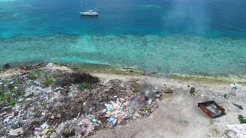 Toxic Dump on Island in Maldives Aerial View of Pollution Problem By Rubbish