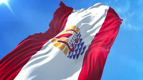 Realistic French Polynesia Flag Waving in Blue Sky