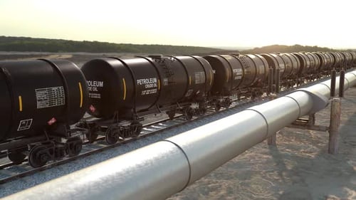 Crude Oil Tanker Train and Industrial Pipeline Transport